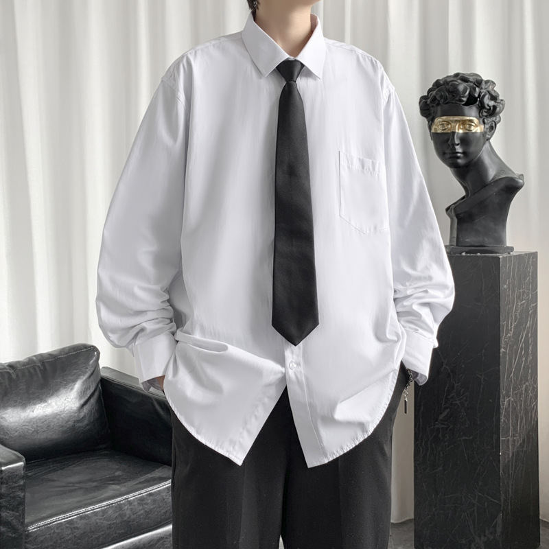Dk japonés uniforme de manga larga camisa blanca de los hombres primavera estilo coreano moda suelta más tamaño color sólido Harajuku estilo camisa