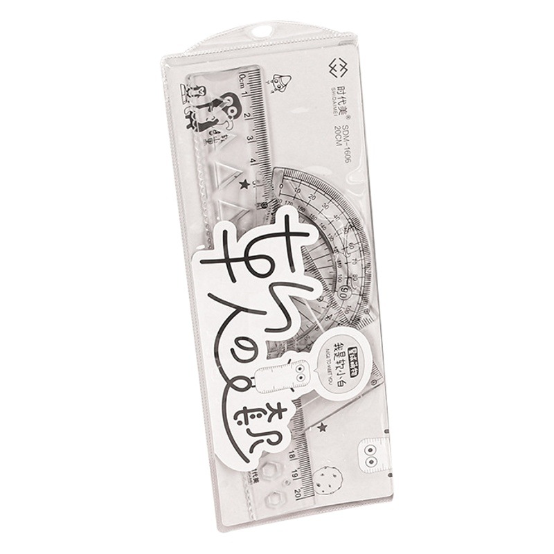 Transparente suave regla traje de dibujos animados lindo estudiante aprendizaje triángulo transportador regla papelería suave conjunto regla al por mayor