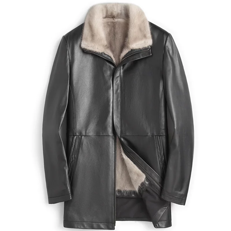 Leather liner, fitted coat, cowhide, genuine leather