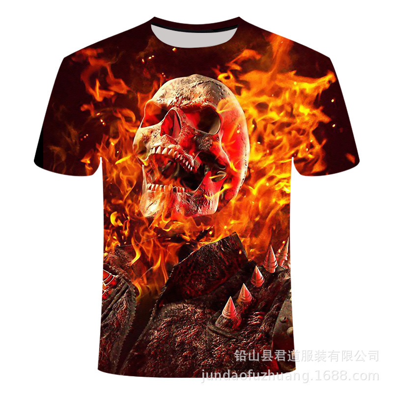 2021 new flame skull 3D printed T-shirt men's and women's short sleeve sweatshirt manufacturers direct support generation hair 2021 new flame skull 3D printed T-shirt men's and women's short sleeve sweatshirt manufacturers direct support generation hair