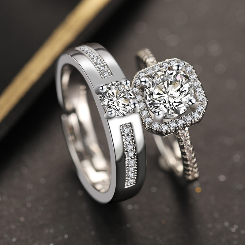Ceremony Internet Celebrity Wedding Ring Wedding recommend Explosions High Color Value Diamond Ring for Lovers with Simulation Flash Fades