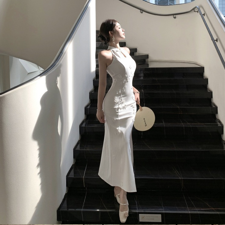 New Chinese-Style Mesh Improved Cheongsam Slim-Fit Dress with Plate Buckle 2025 Summer New Elegant Fashion One-Step Skirt New Chinese-Style Mesh Improved Cheongsam Slim-Fit Dress with Plate Buckle 2025 Summer New Elegant Fashion One-Step Skirt