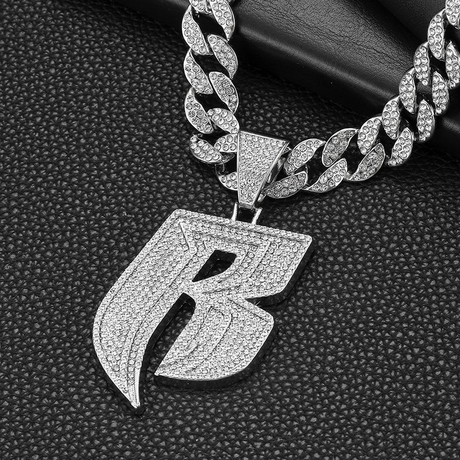 Men's Punk Style Accessories Personalized Jewelry Hip Hop Full Diamond Letter B Pendant with 15mm Cuban Necklace_voghion.com