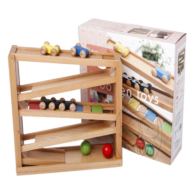 Maicheng infantil de madera rodante pista modelo de coche coaxial bebé agarrar juguetes anti-niño llorando Desarrollo Inteligencia