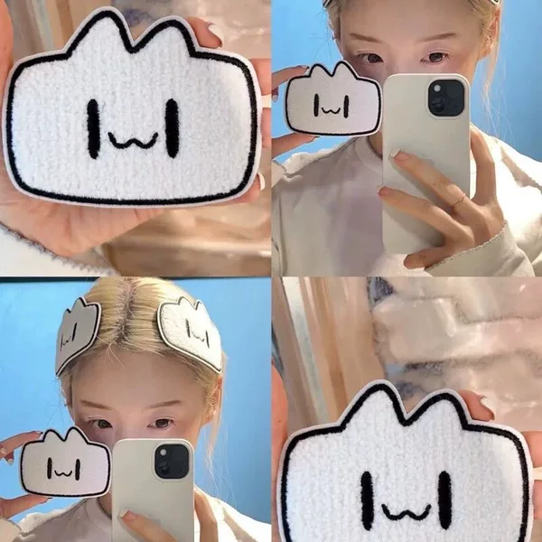 Soft and cute fluffy cat hair patch, adorable cartoon square-faced big white bangs patch, versatile hair accessory