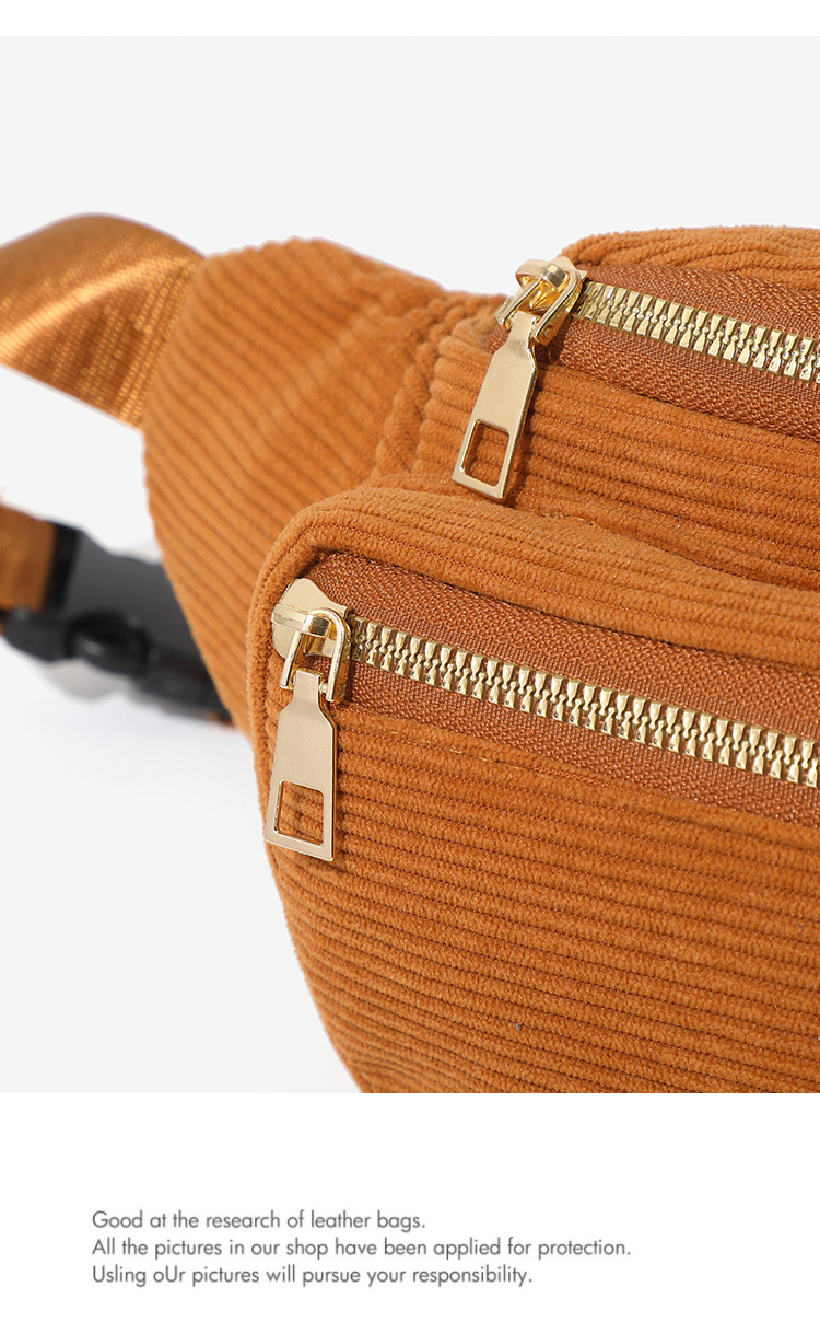 101g Weight Polyester Lining Material Zipper Closure Type Single Shoulder Strap Strap Type Fanny Pack Bags Type Casual, Street Occasion Corduroy Material Solid Color Pattern Spring Season Women's Gender Streetwear Style Dumpling Shape Shape Medium Size Women's Streetwear Solid Color Corduroy Waist Bags 1