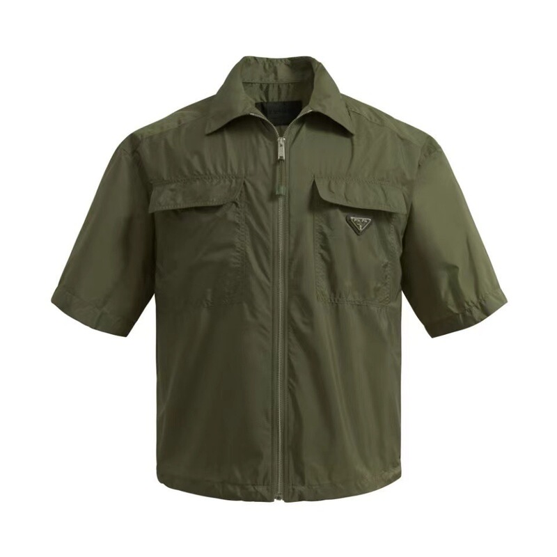 Cross-Border Milan Fashion Brand P Pocket Triangle Logo Zipper Shirt Summer New Nylon Quick-Dry Versatile Loose Short Shirt
