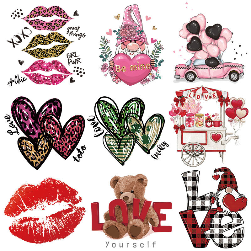 爱心情人节热转印烫画 衣服logo印花图案热转印贴 胶印烫画现货