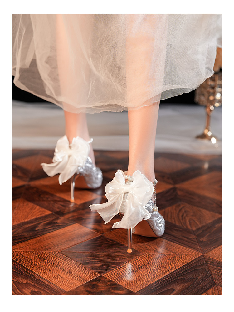 6681-58-041 Pointed Toe Stiletto Heel Shallow Mouth Women's High Heels French Bow Elegant Socialite Wedding Shoes_voghion.com