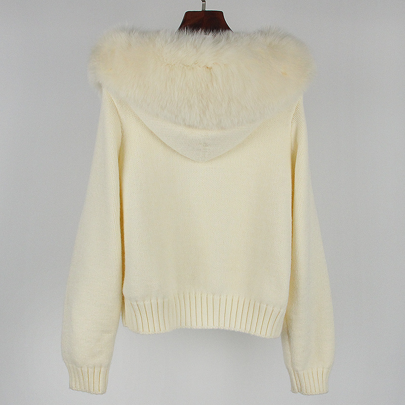 Suéter de punto para mujer con cuello de piel abrigo invierno_voghion.com