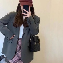 女士西服装外套灰色新款v2023年春秋韩系感小个子宽松短款批发(２Pから購入可能)