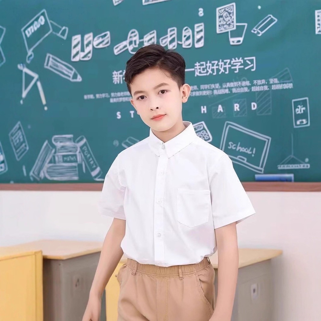 Camisas blancas para niños uniformes escolares de camisas blancas de manga corta para niños chaqueta de verano de media manga