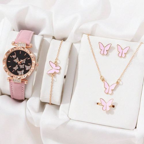 5pcs/setins style niche fashion butterfly ladies belt watch set
