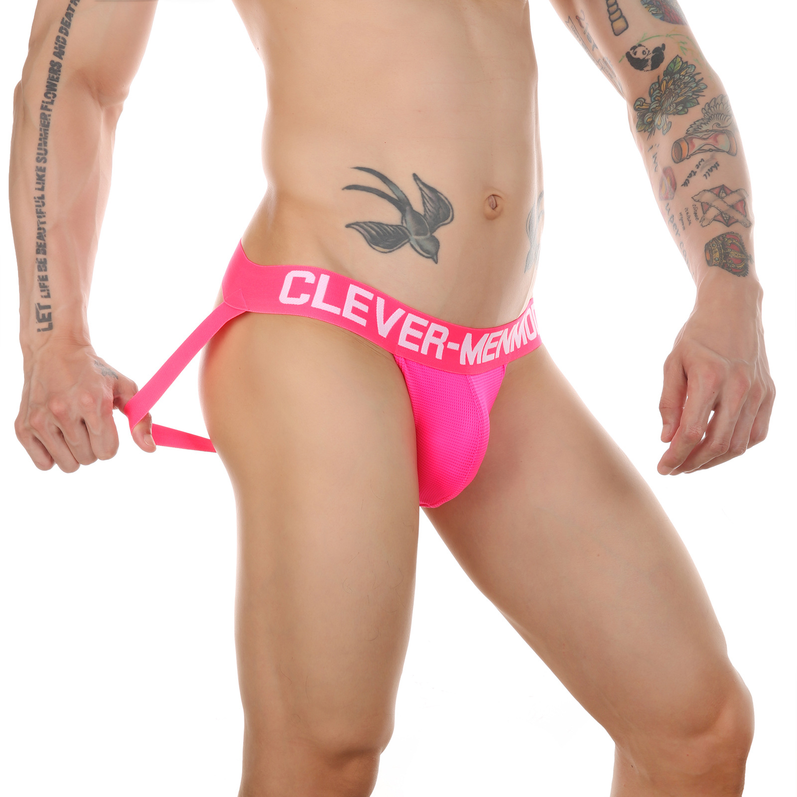 CLEVER-MENMODE men's sexy fluorescent color mesh hip underwear European and American classic wide belt double thong