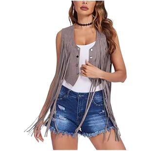 2025 European and American Amazon Best-Selling Suede Vest Women's Mid-Length Women's Tops Elegant Hippie Clothing Trend