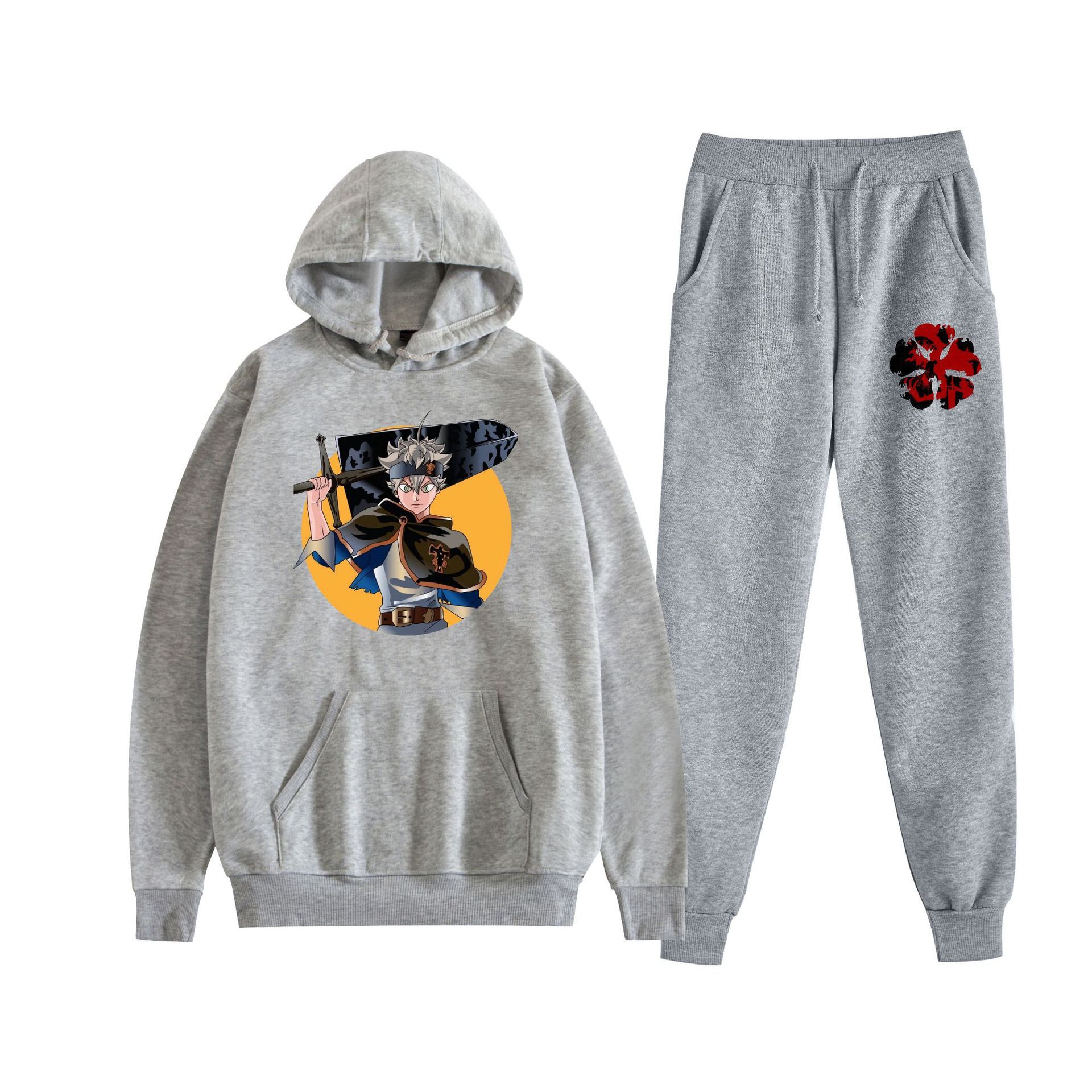 Europa y América otoño e invierno negro trébol de cuatro hojas periférico bidimensional hombres y mujeres deportes de ocio más suéter con capucha de terciopelo traje al por mayor