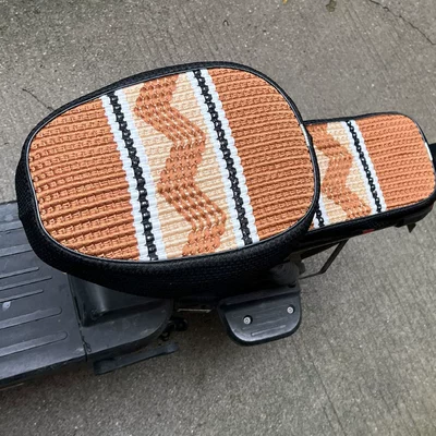 Electric Car Cushion Cover Sunscreen: Electric car cushion - brown-wavy-round-head-front-seat-cover-rear-seat-cover