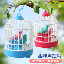 跨境抖音电动小鸟卡通声控鸟笼灯光仿真叫声儿童户外地摊玩具批发