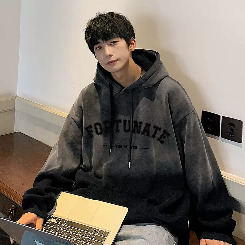 秋冬男士重磅扎染渐变卫衣男ins潮美式复古街头高街嘻哈宽松卫衣