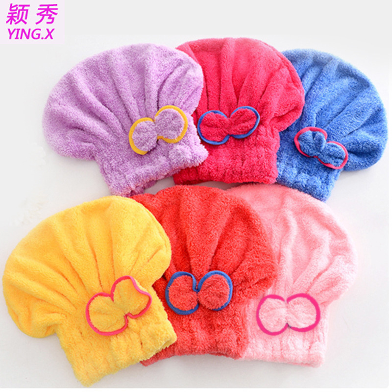 Coral fleece dry hair cap absorbent easy to dry bow shower cap thickened Princess cap head towel a generation of hair Coral fleece dry hair cap absorbent easy to dry bow shower cap thickened Princess cap head towel a generation of hair