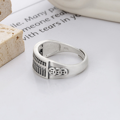 Yunchaoxuan S925 silver retro ethnic style creative copper coin abacus fashion ancient style niche design open ring
