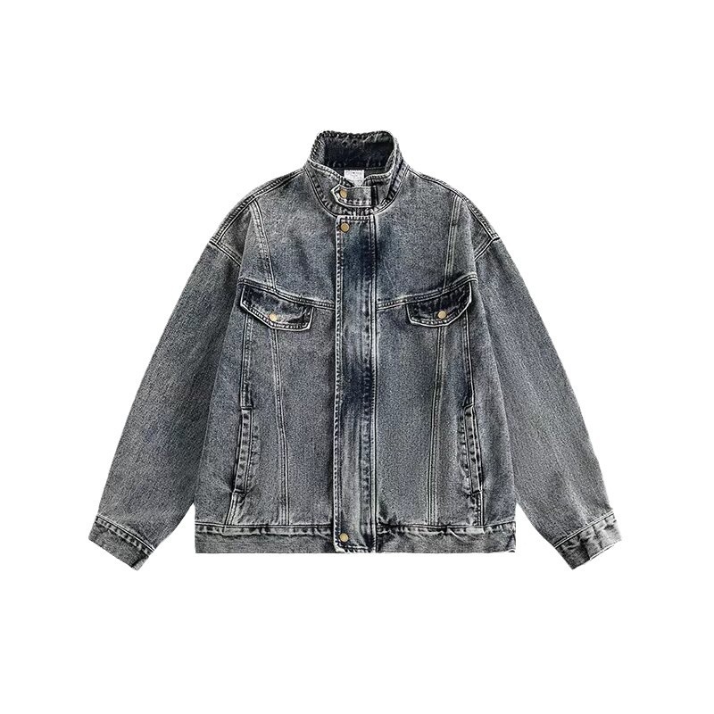 Washed Denim Jacket For Men, Stylish Casual Jacket, Loose Workwear Top_voghion.com