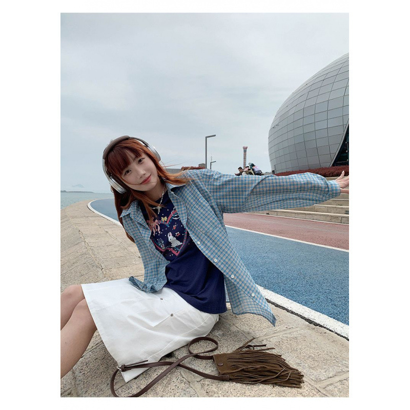 Early Spring New Korean Style Shirt Women's Lazy Style Plaid 2024 Shirt Long-sleeved Loose Hong Kong Style Niche Top Ins