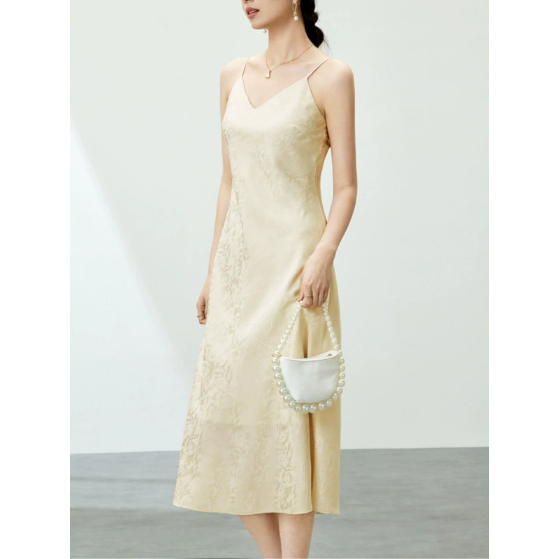 Летняя элегантная юбка-миди с подтяжками в стиле шинуазри из имитации ацетата, элегантная жаккардовая юбка с V-образным вырезом, облегающая, длинная, 2025 год.