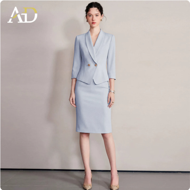 Light blue suit + skirt