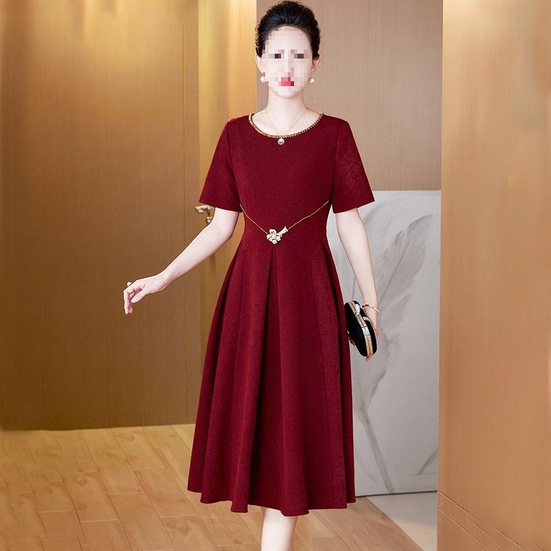 酒红色新款气质连衣裙秋冬季婚宴2025结婚喜婆婆两件套礼服妈妈装|undefined