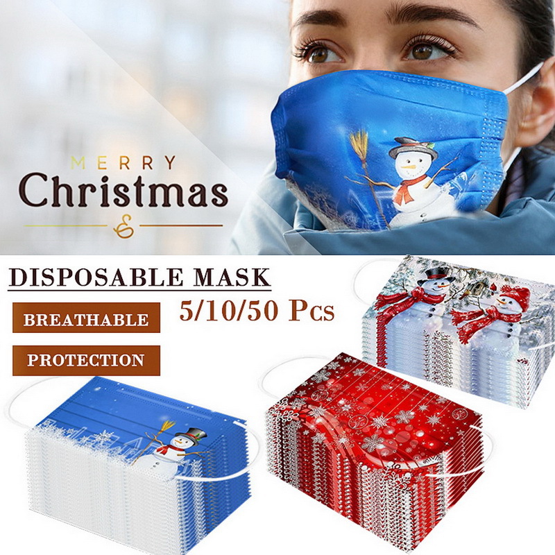 圣诞款一次性口罩圣诞节成人印花熔喷布三层透气口罩防护面罩节日