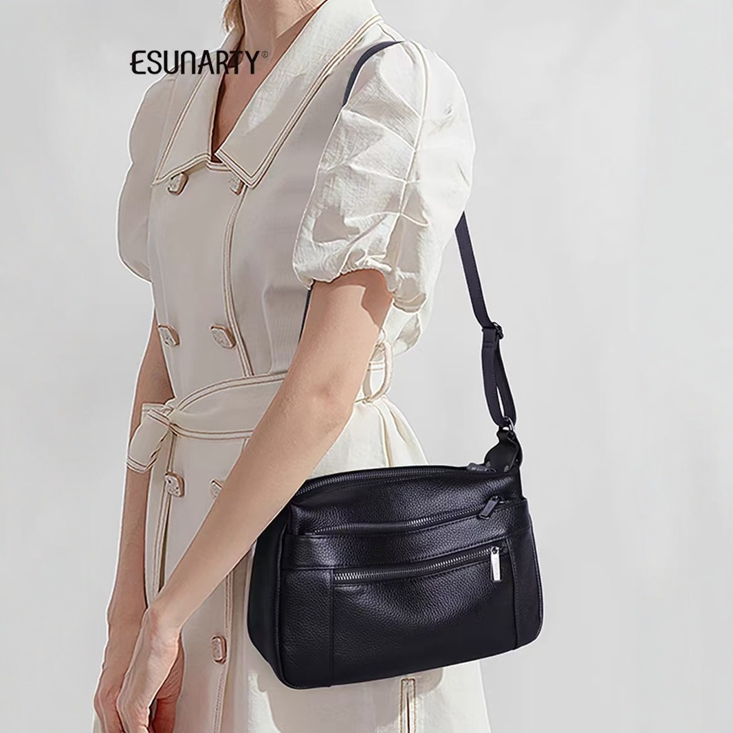 Fábrica transfronteriza de bolsos de cuero para mujeres operación directa de la primera capa de cuero de vaca hombro con bolsa de cuero suave de varios bolsillos bolsa de madre de gran capacidad