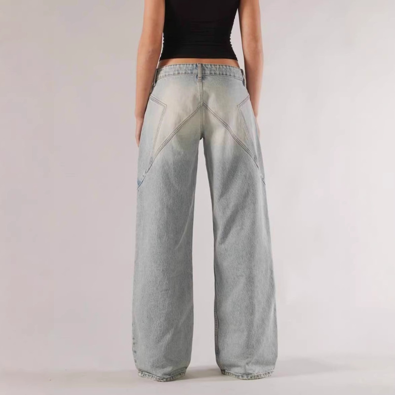 Revice Cross-Border European and American Trendy Brand Solid Color Women's Jeans with Star Design, Loose Casual Straight-Leg Pants, Long Pants for Export Revice Cross-Border European and American Trendy Brand Solid Color Women's Jeans with Star Design, Loose Casual Straight-Leg Pants, Long Pants for Export
