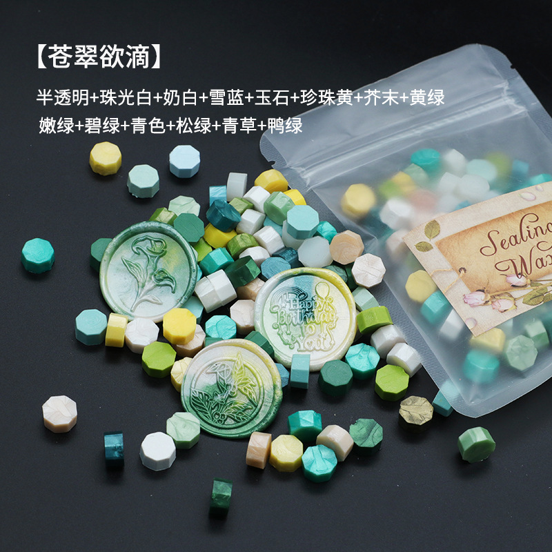Ocho-lado fuego pintura cera grano mezclado color 35g bolsa de embalaje fuego pintura cera sello al por mayor sobre DIY mano cuenta de sellado Uso de cera