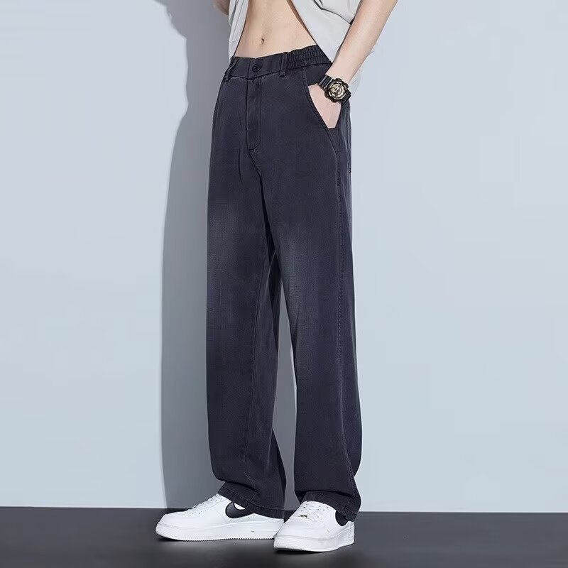 2025 New Men's Jeans Spring Summer Korean Style Straight Loose Casual Versatile Long Pants Trendy Men's Clothing