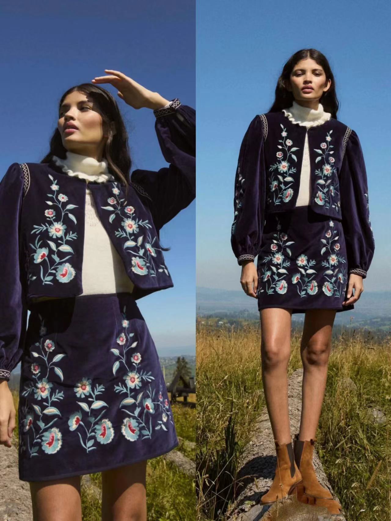 Demi-season retro velvet swan