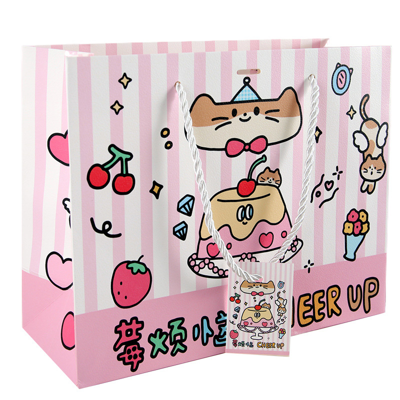 Bolsas de regalo de dibujos animados en bolsas de regalo de mano de tarjeta blanca bolsas de regalo de mano de estudiantes bolsas de regalo de mano