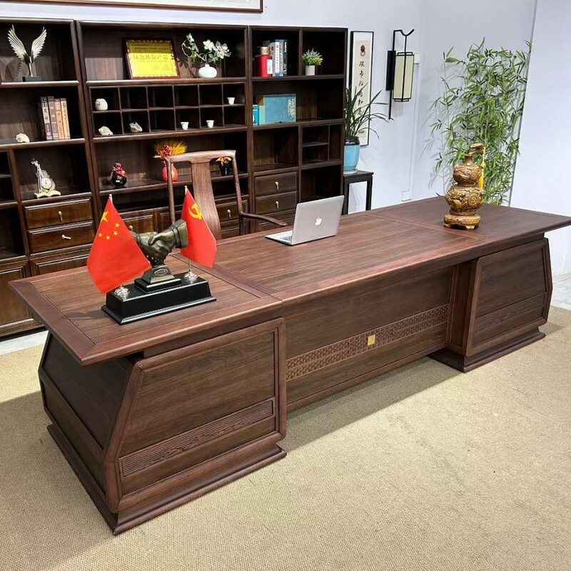 Modern Black Walnut Solid Wood Executive Desk, Chairman's Office Furniture Set, Stylish and Simple Office Desk Modern Black Walnut Solid Wood Executive Desk, Chairman's Office Furniture Set, Stylish and Simple Office Desk
