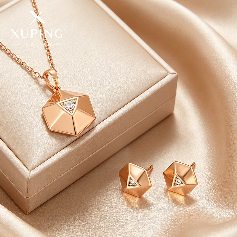 Xuping estilo simple retro aretes colgante conjunto de joyas de aleación de cobre geometría joyas poligonales al por mayor mujeres