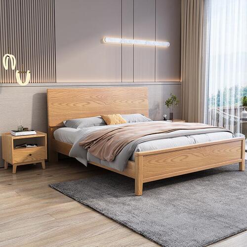 Nordic solid wood bed 1.8 meters modern simple master bedroom ash double bed home small apartment bedroom storage bed