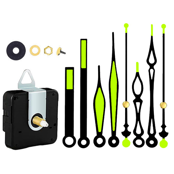 Set completo de movimiento de reloj nuevo modelo, venta caliente transfronterizo, silencioso y fluorescente luminoso, aguja de reloj metálica, para reloj de pared DIY
