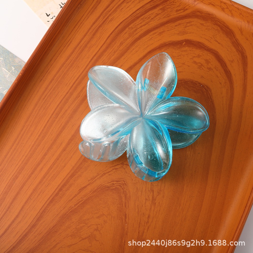 Nuevo color frangipani acrílico pinza para el cabello flor pinza de agarre de alta calidad elegante accesorio para el cabello de mujer pinza de tiburón de agarre lateral