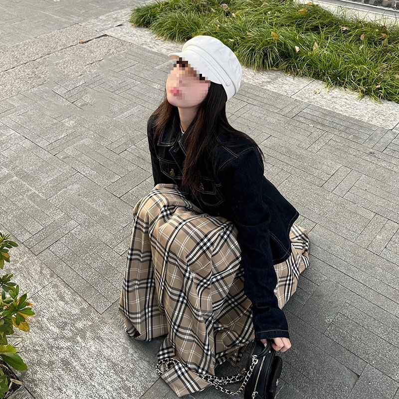 早秋韩系氛围感穿搭套装女秋季牛仔外套格子半身裙|undefined