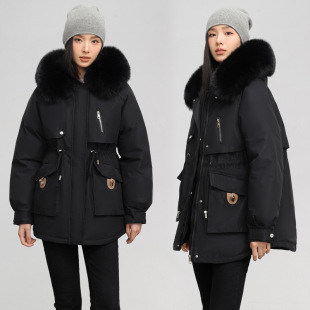 Cross-border Women's fleece-lined Thickened Pike Clothing Women's Short 2024 Winter New Large Wool Collar Slim-fit Slimming Cotton-padded Jacket