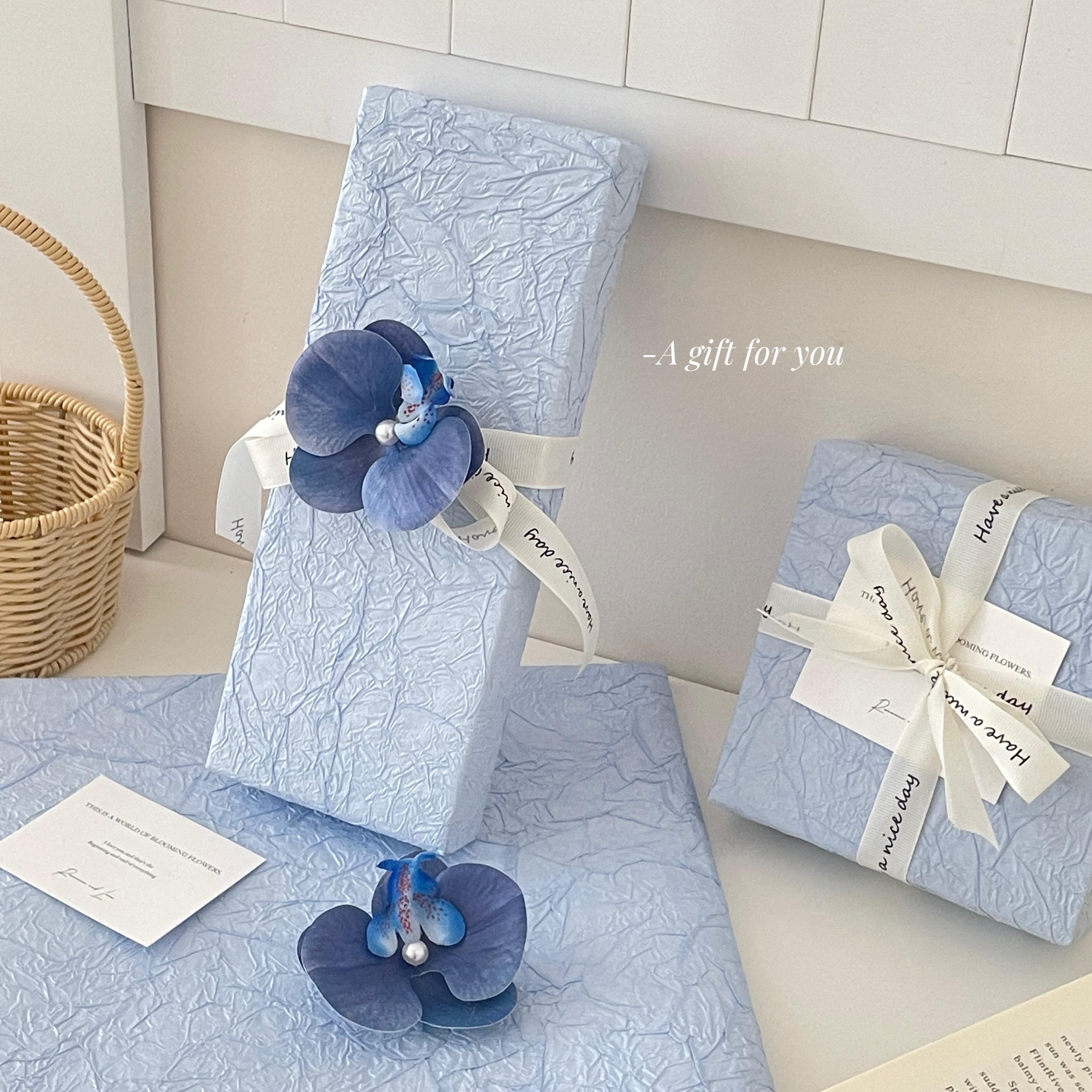 blue color cigarette box packaging stone paper high texture wrinkled paper for boyfriend gift packaging paper sense printed gift paper