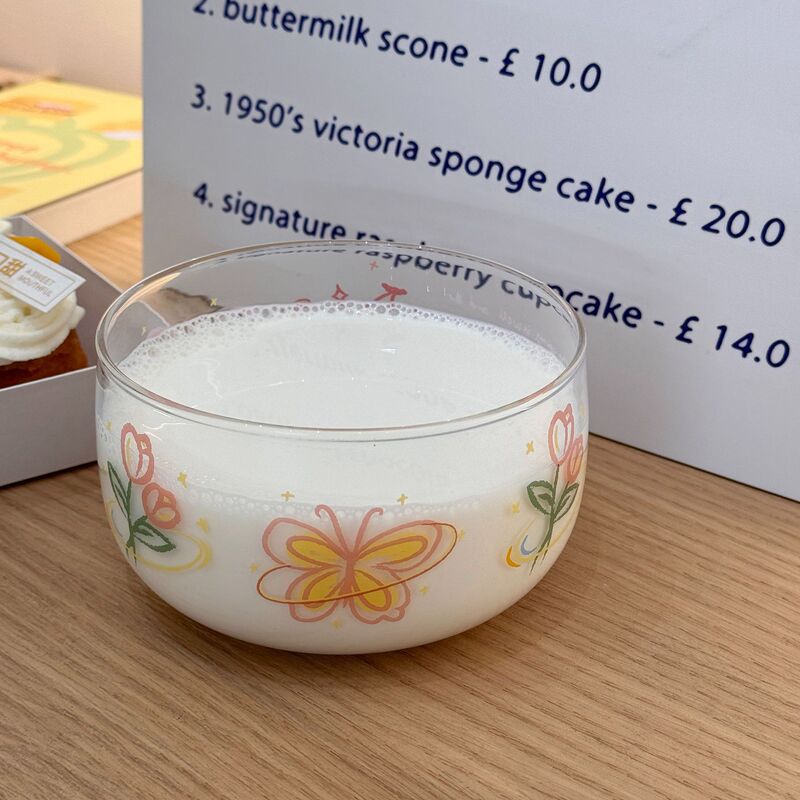 Designer High-class Butterfly Flower Pattern Milkshake Bowl Fruit Bowl Glass Bowl Microwaveable High-value Color