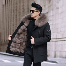 派克服男2025冬季新款狐狸毛内胆可拆卸皮草外套中长皮毛一体大衣