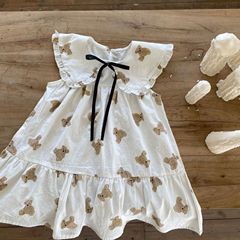 Ins Children's Summer 2023 New Han Style Girl's Bear V-Neck Dress Sleeveless Dress Cute Children's Dress