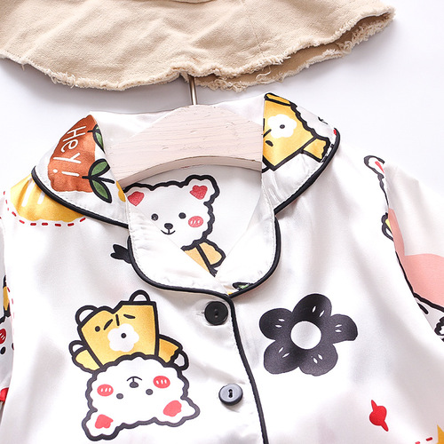BE21 one-piece dropshipping  Spring items for small and medium-sized children, boys and girls, short-sleeved pants with rabbit, bear, and floral patterns, casual sleepwear