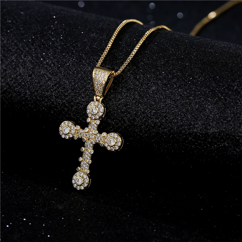punk style copper micro-inlaid zircon cross pendant necklace